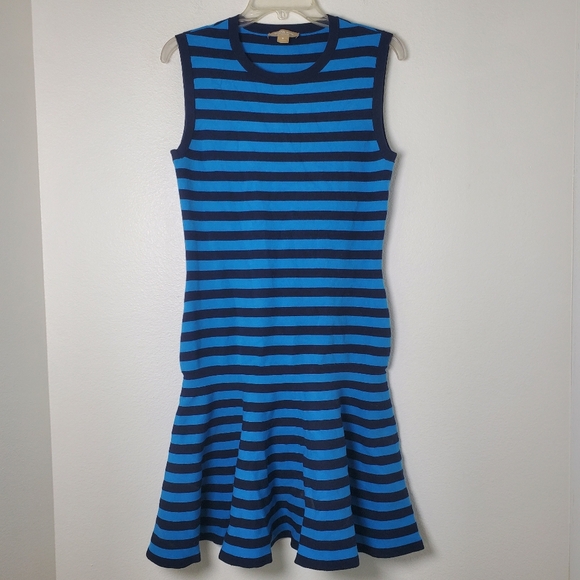 Michael Kors Collection Women's Maritime Blue Stripe Drop Waist Flounce Dress - Picture 13 of 14